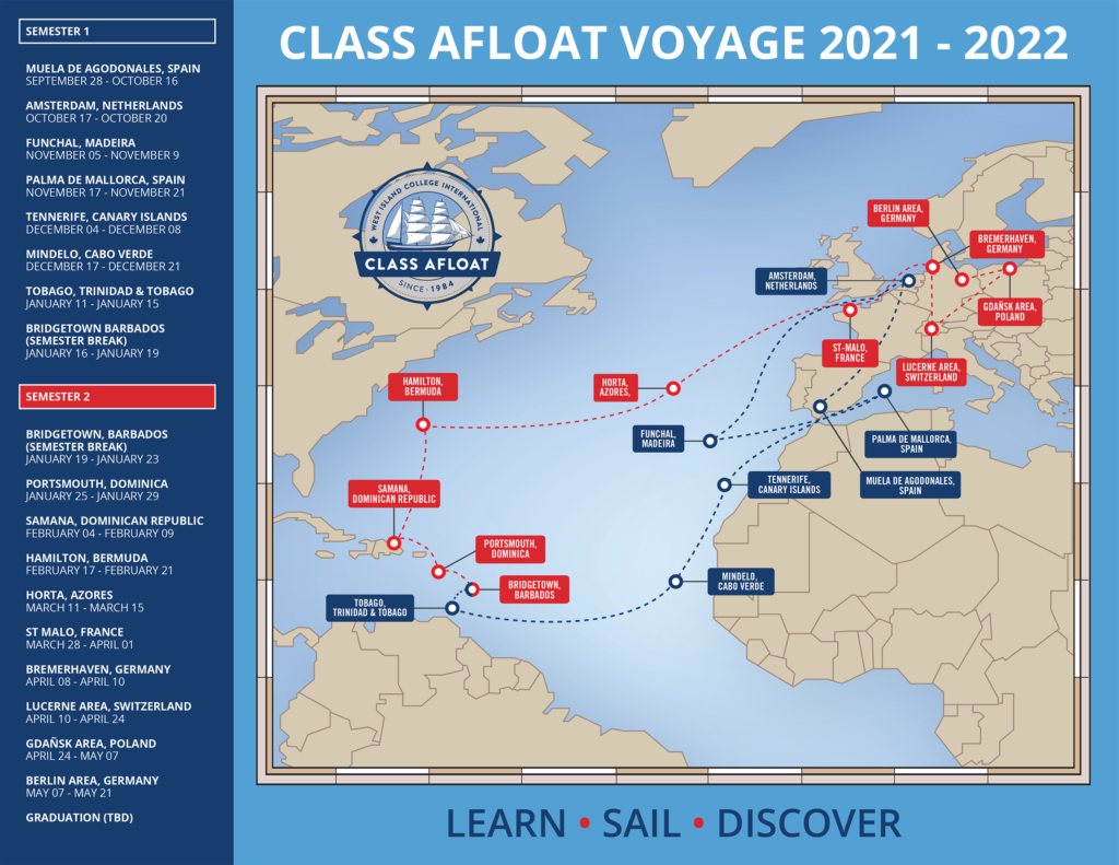 Class Afloat Map for the 2021 2022 voyage
