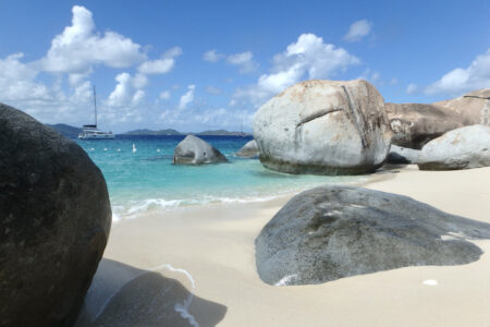 Catamaran Anchored At The Baths, Bvi