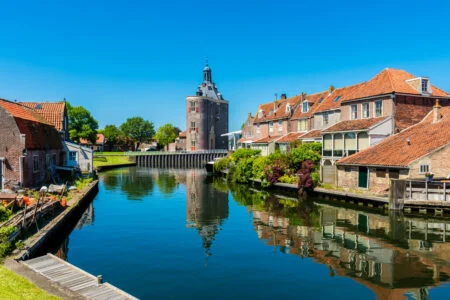 Houses Along Canal In Enkhuizen Netherlands